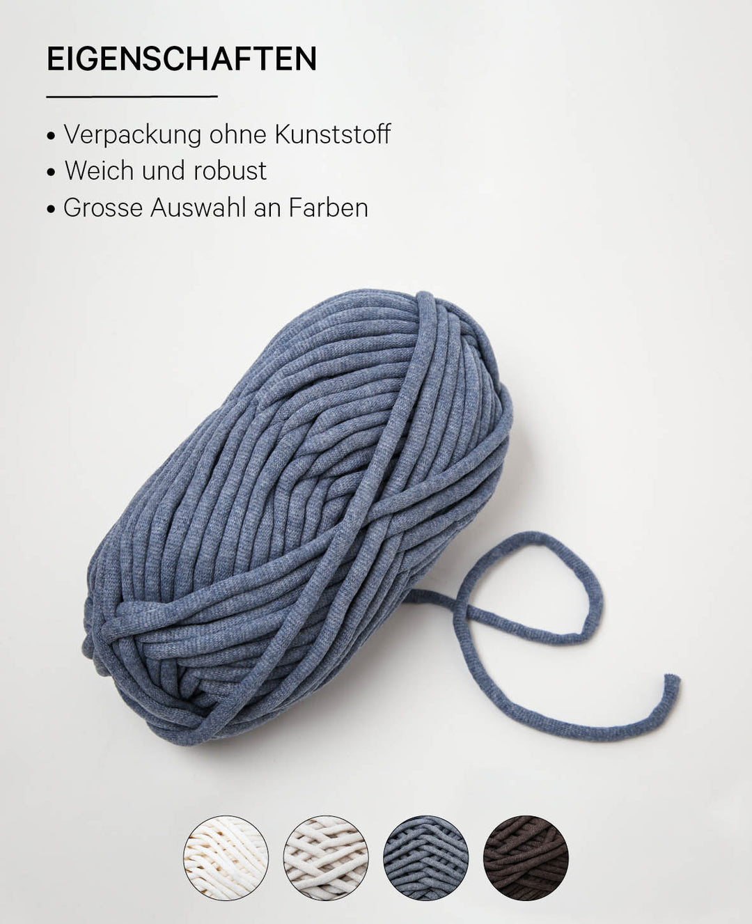 Soft Tube indigo, fil tubulaire Lalana pour crochet, tricot, nouage et projets de macramé, gris-bleu, env. 6 mm x 58 m, env. 200 g