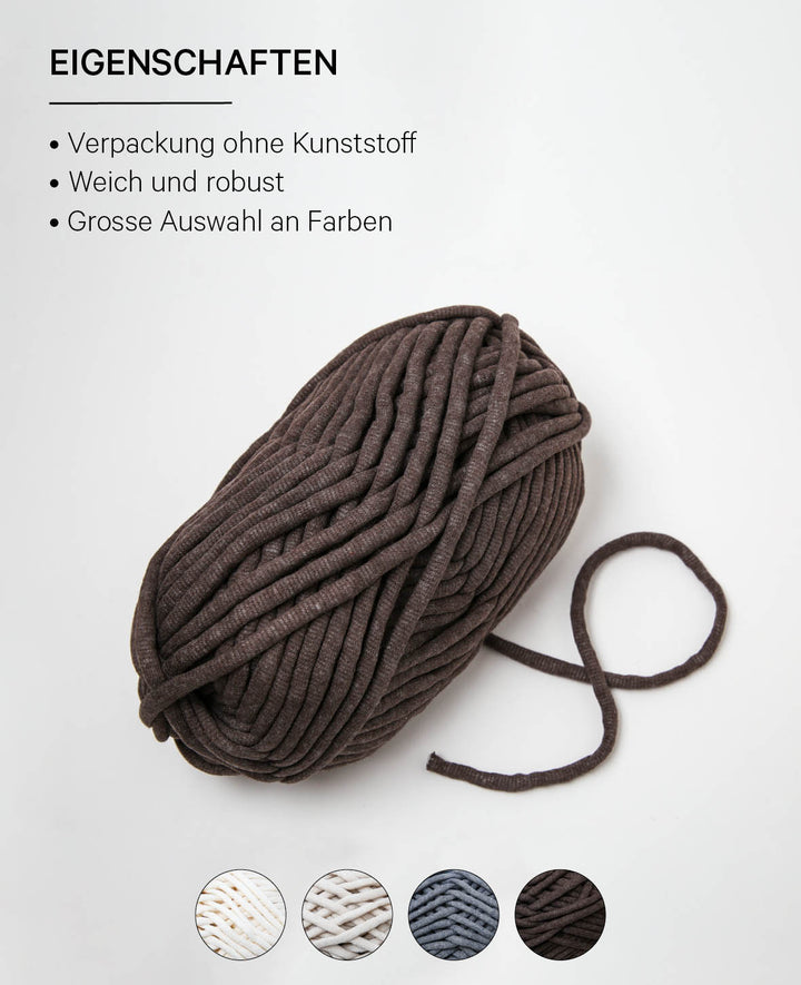 Soft Tube marron, fil tubulaire Lalana pour projets de crochet, tricot, nouage et macramé, marron, env. 6 mm x 58 m, env. 200 g