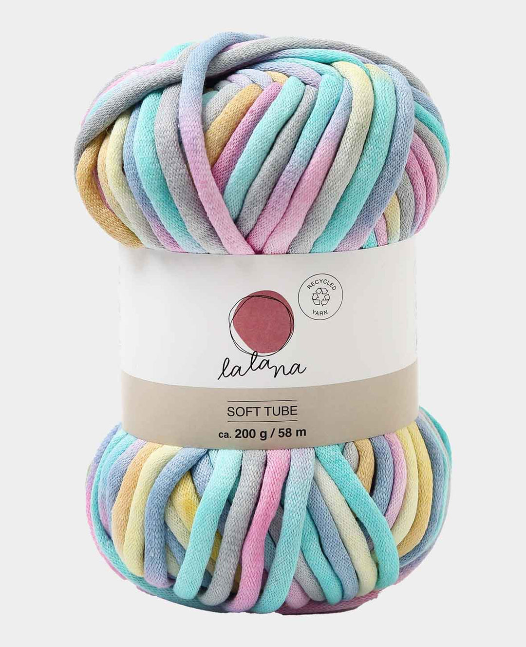 Lalana Soft Tube Rainbow, Yellow, Turquoise, Pastel Pink Mix, approx. 6 mm x 58 m, approx. 200 g