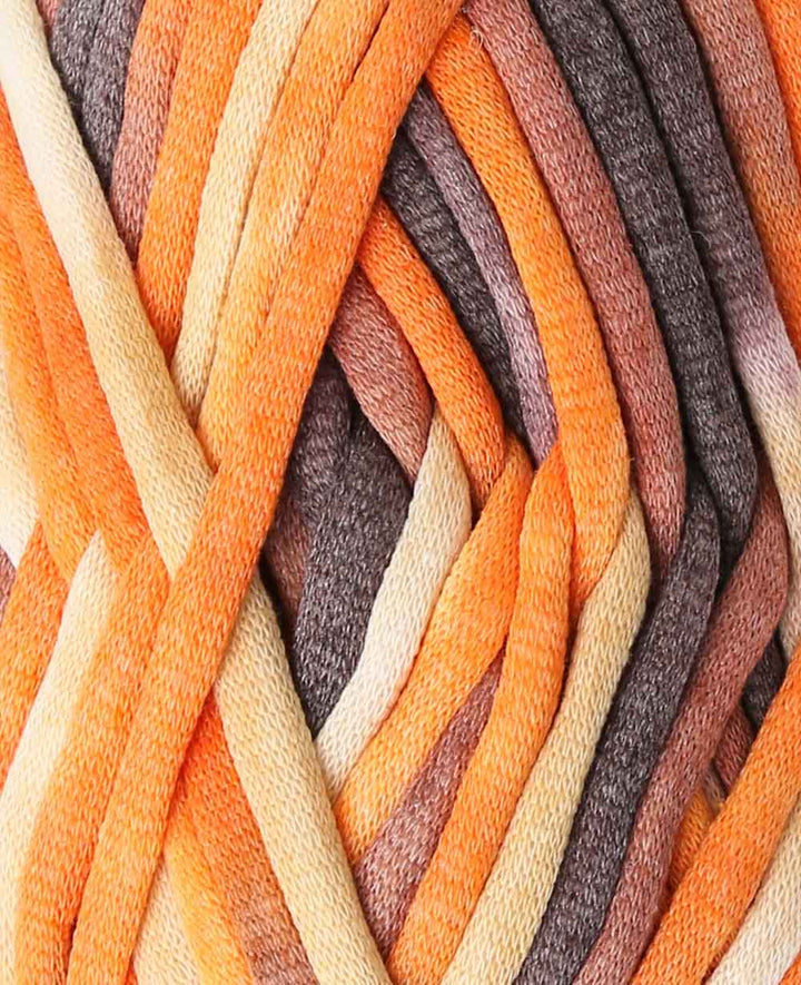 Soft Tube Rainbow 2, fil tubulaire Lalana pour crochet, tricot, nouage et projets de macramé, mélange orange, marron, env. 6 mm x 58 m, env. 200 g
