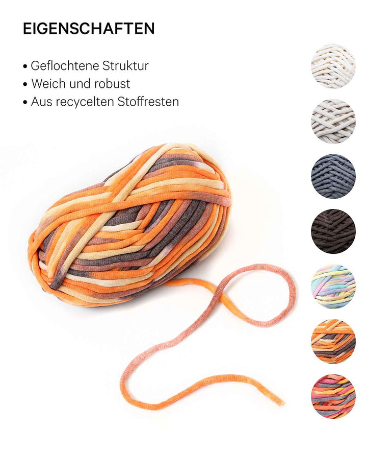Soft Tube Rainbow 2, fil tubulaire Lalana pour crochet, tricot, nouage et projets de macramé, mélange orange, marron, env. 6 mm x 58 m, env. 200 g