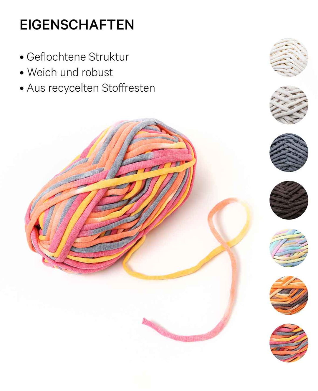 Lalana Soft Tube Rainbow 3, jaune, orange, rose, fuchsia, mélange de gris, environ 6 mm x 58 m, environ 200 g