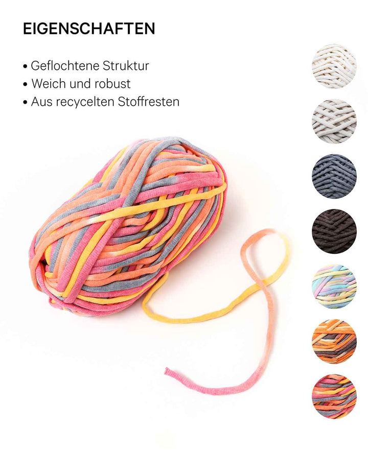 Lalana Soft Tube Rainbow 3, jaune, orange, rose, fuchsia, mélange de gris, environ 6 mm x 58 m, environ 200 g