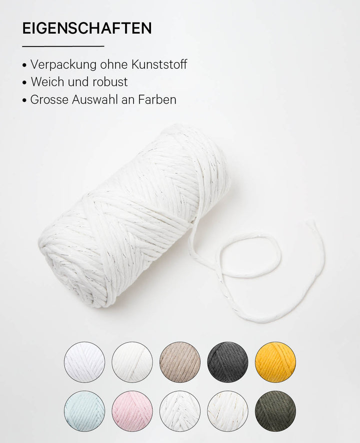Spessa cream silver, fil macramé Lalana, couleur crème et argent, env. 5 mm x 60 m, env. 250 g