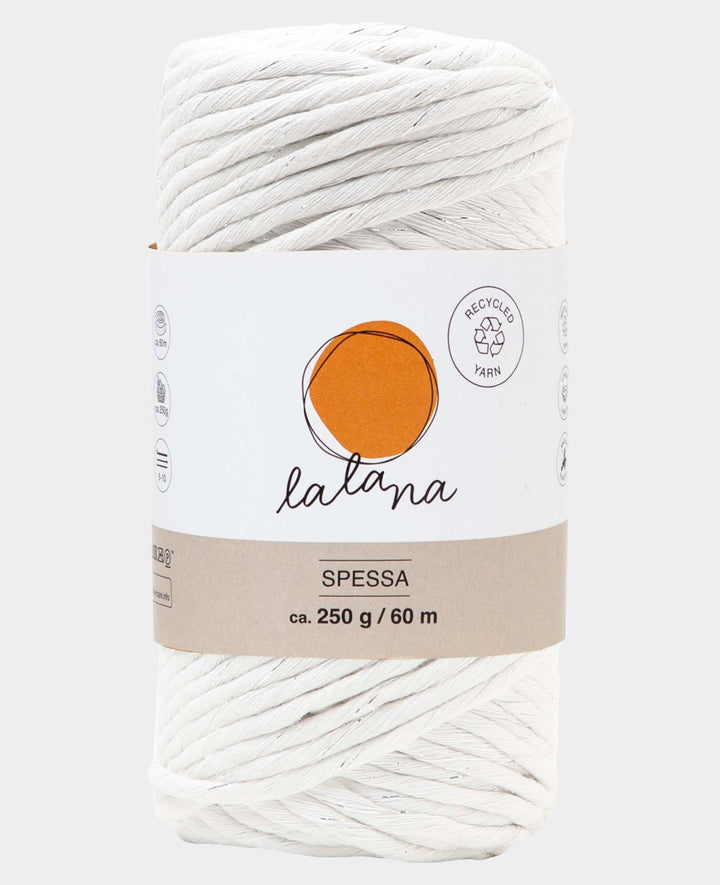 Spessa cream silver, fil macramé Lalana, couleur crème et argent, env. 5 mm x 60 m, env. 250 g