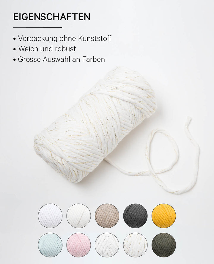 Spessa cream gold, fil macramé Lalana pour crochet, tricot, nouage et projets de macramé, couleur crème et or, env. 5 mm x 60 m, env. 250 g