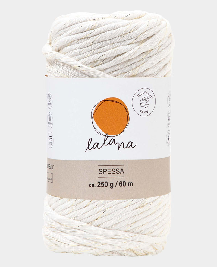 Spessa cream gold, fil macramé Lalana pour crochet, tricot, nouage et projets de macramé, couleur crème et or, env. 5 mm x 60 m, env. 250 g