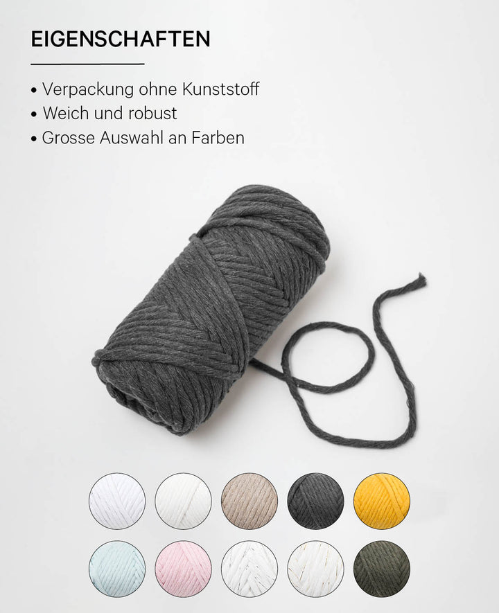 Spessa grey, macrame yarn for crocheting, knitting, knotting &amp; macrame projects, grey, approx. 5 mm x 60 m, approx. 250 g