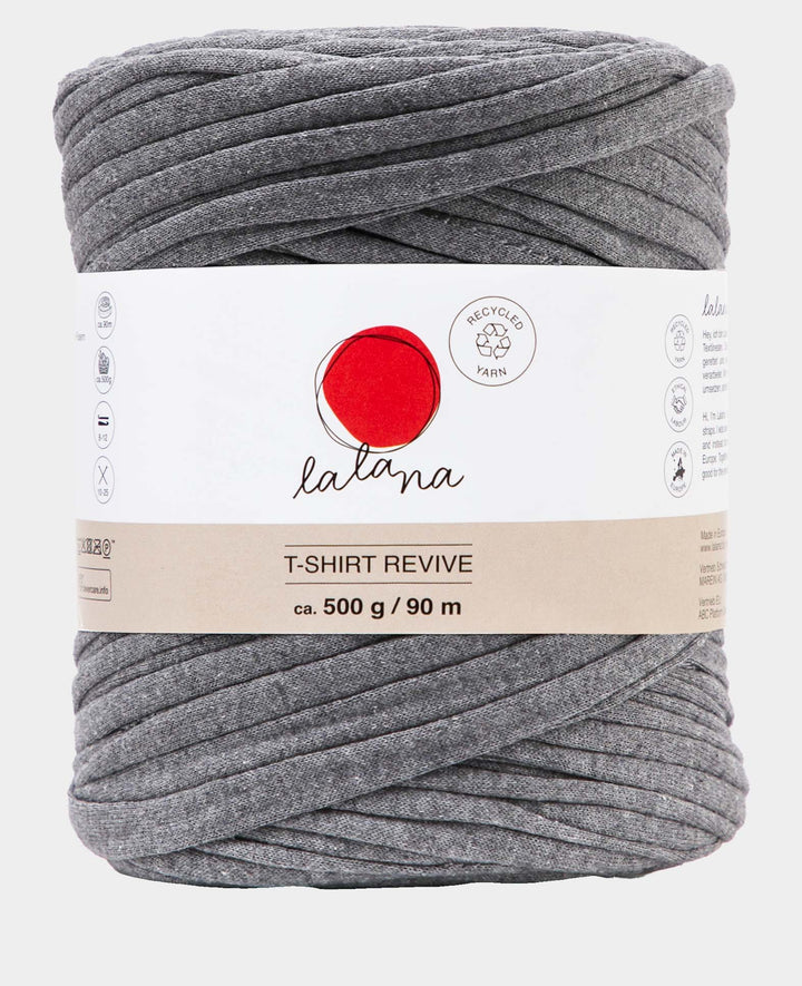 T-Shirt Revive premium grey, Lalana Textilgarn zum Häkeln, Stricken, Knüpfen &amp; Makramee Projekte, Grau, ca. 5 mm x 90 m, ca. 500 g