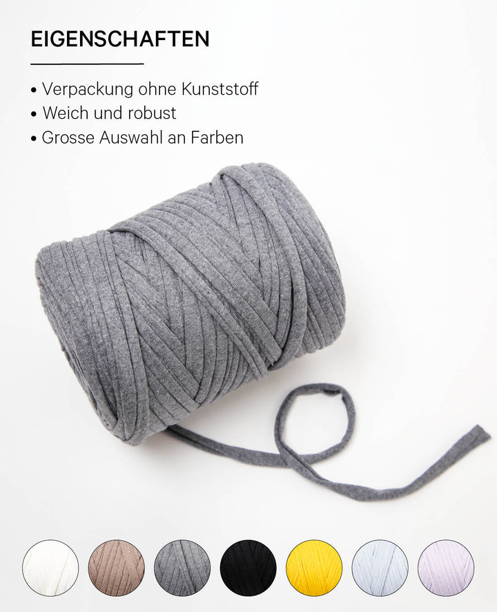 T-Shirt Revive premium grey, Lalana Textilgarn zum Häkeln, Stricken, Knüpfen &amp; Makramee Projekte, Grau, ca. 5 mm x 90 m, ca. 500 g