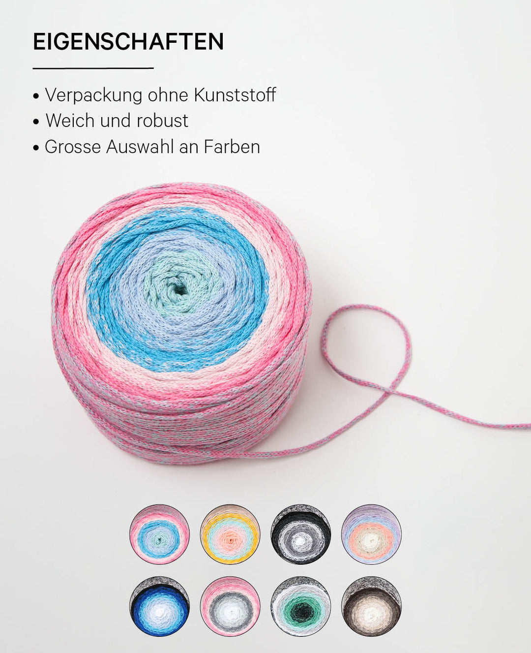 Vivace Capri, Lalana Textilgarn zum Häkeln, Stricken, Knüpfen &amp; Makramee Projekte, Bunt, ca. 2 mm x 210 m, ca. 250 g