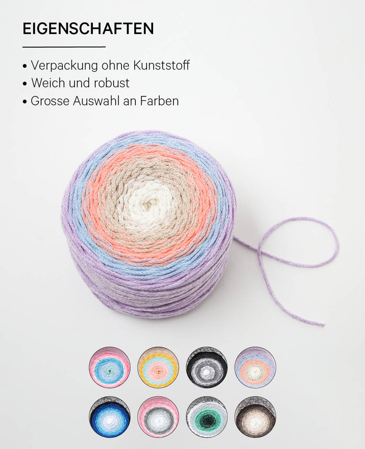 Vivace Napoli, Lalana Textilgarn zum Häkeln, Stricken, Knüpfen &amp; Makramee Projekte, Bunt, ca. 2 mm x 210 m, ca. 250 g