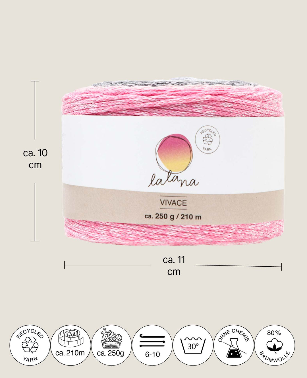 Vivace Riviera, Lalana Textilgarn zum Häkeln, Stricken, Knüpfen &amp; Makramee Projekte, Bunt, ca. 2 mm x 210 m, ca. 250 g