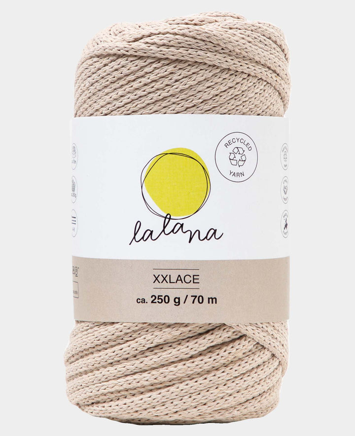 XXlace beige, Lalana Kettengarn zum Häkeln, Stricken, Knüpfen &amp; Makramee Projekte, Beige, ca. 3 mm x 70 m, ca. 200 g