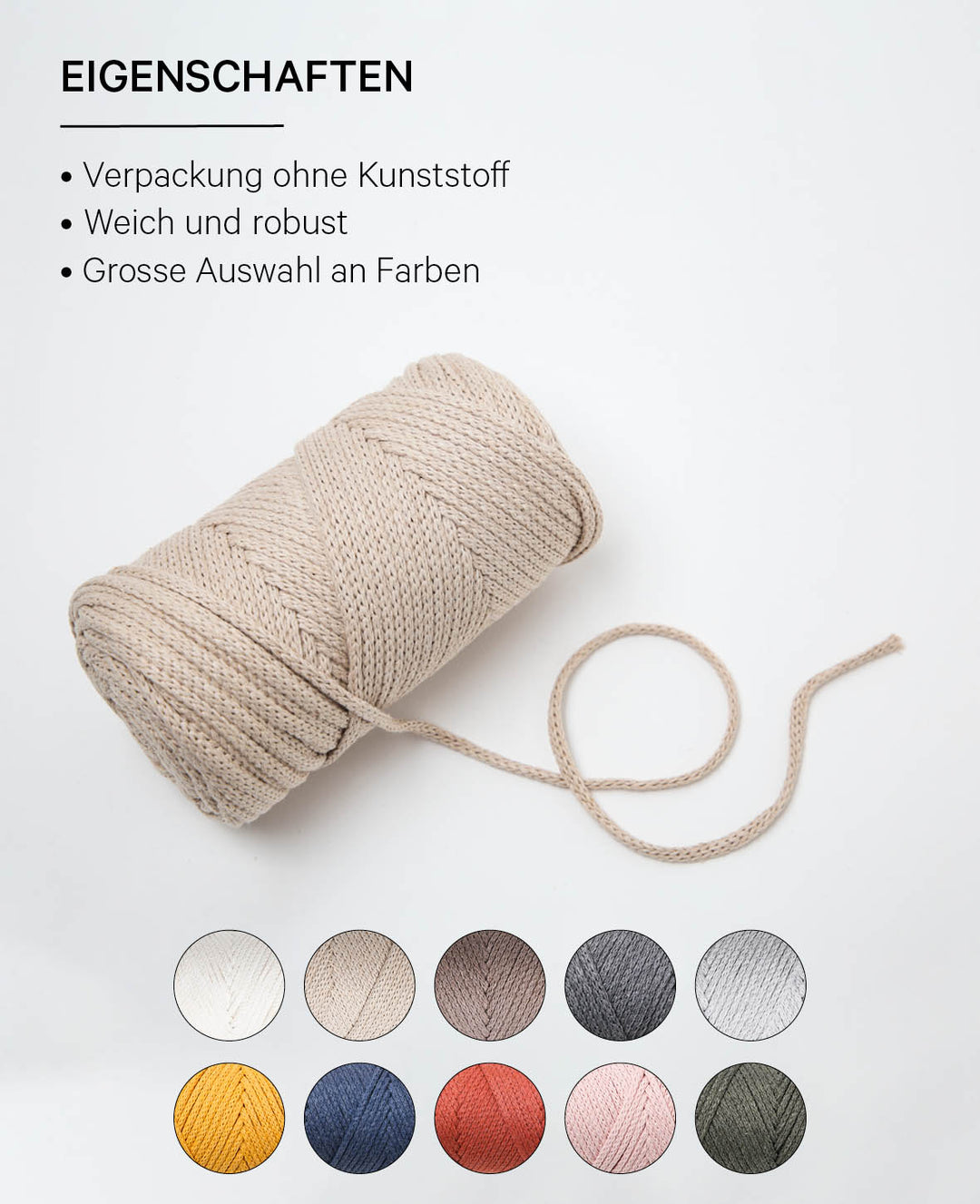 XXlace beige, Lalana Kettengarn zum Häkeln, Stricken, Knüpfen &amp; Makramee Projekte, Beige, ca. 3 mm x 70 m, ca. 200 g