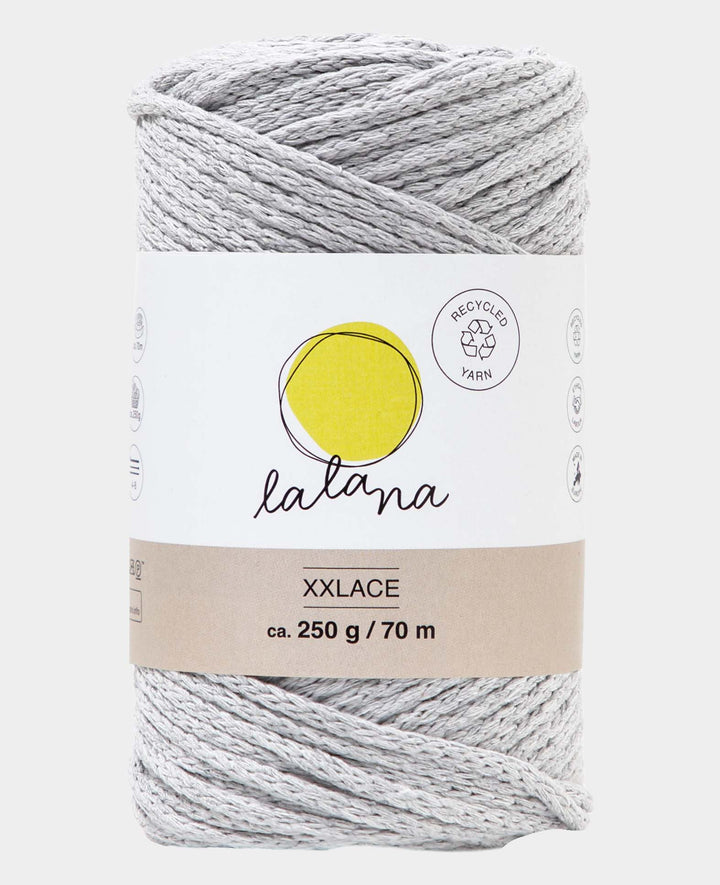 XXlace light grey, Lalana chain yarn for crochet, knitting, knotting &amp; macramé projects, light grey, approx. 3 mm x 70 m, approx. 200 g
