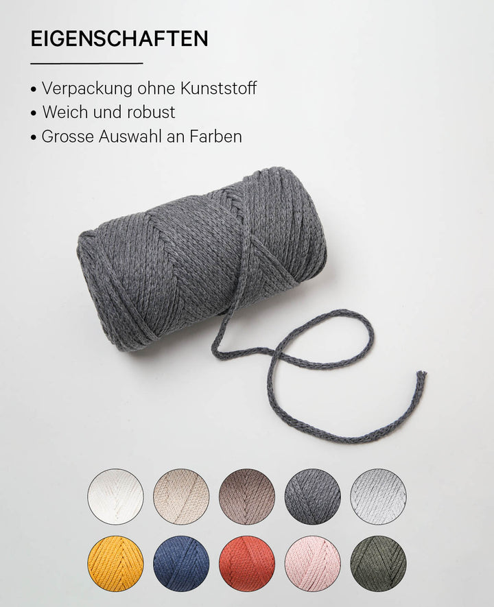 XXlace dark grey, Lalana Kettengarn zum Häkeln, Stricken, Knüpfen &amp; Makramee, Dunkelgrau, ca. 3 mm x 70 m, ca. 200 g