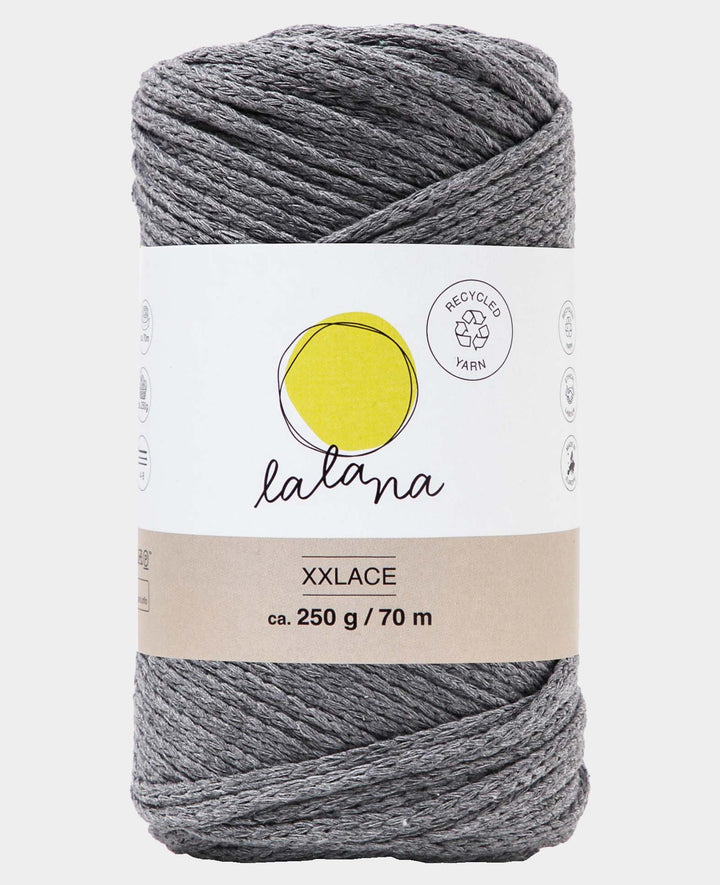 XXlace dark grey, Lalana Kettengarn zum Häkeln, Stricken, Knüpfen &amp; Makramee, Dunkelgrau, ca. 3 mm x 70 m, ca. 200 g