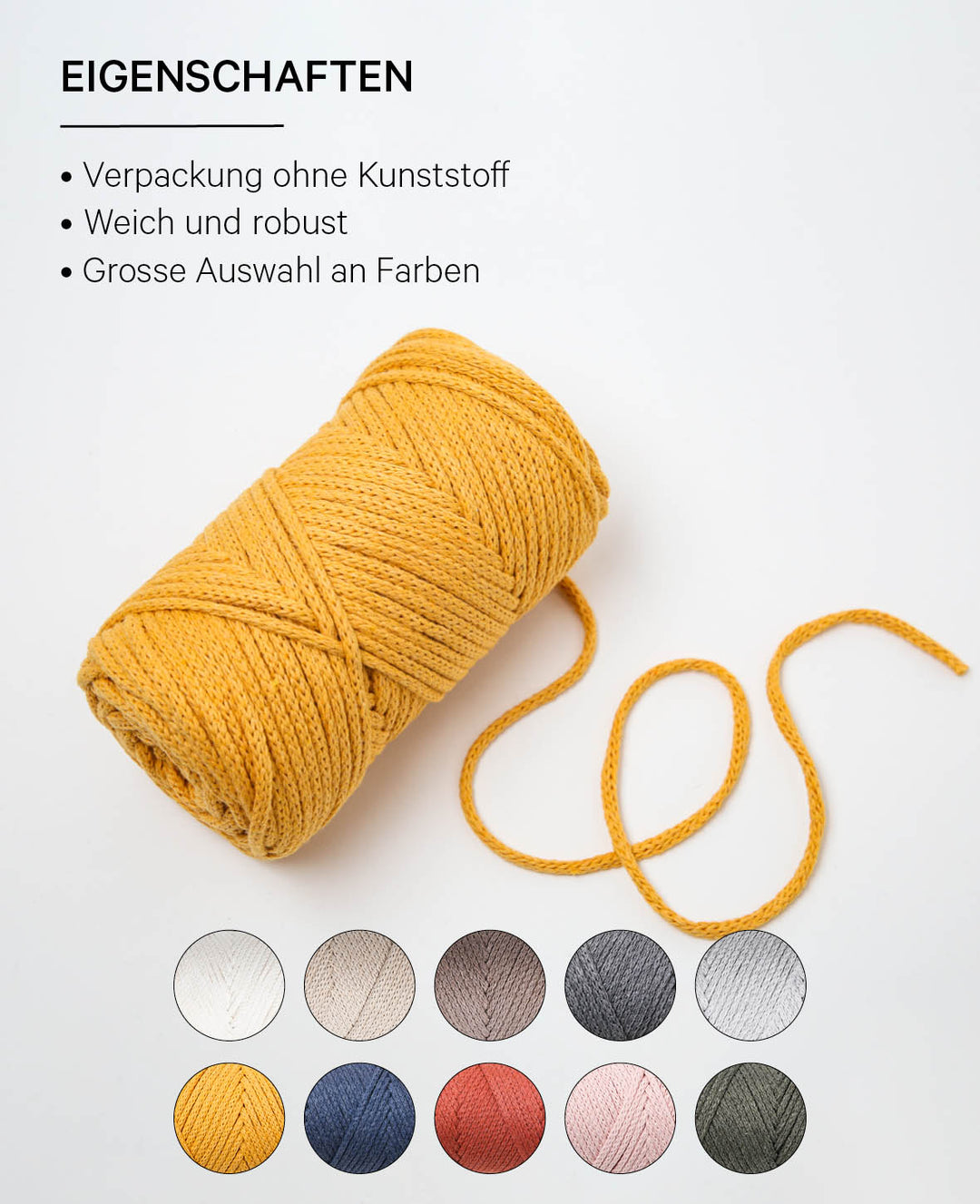 XXlace mustard, Lalana Kettengarn zum Häkeln, Stricken, Knüpfen &amp; Makramee, Senfgelb, ca. 3 mm x 70 m, ca. 200 g