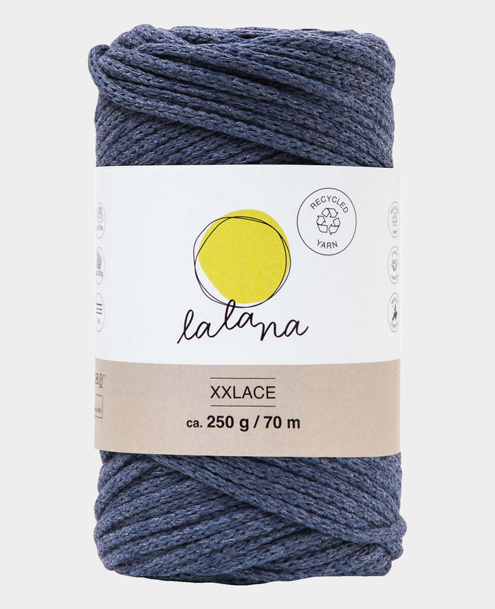 Xxlace jeans, Lalana chain yarn for crochet, knitting, knotting &amp; macramé, blue-grey, approx. 3 mm x 70 m, approx. 200 g
