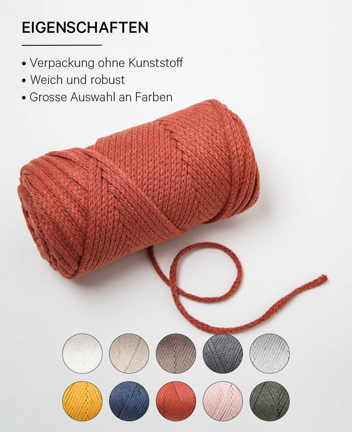 Xxlace rouille, fil chaîne Lalana pour crochet, tricot, nouage &amp; macramé, rouge rouille, env. 3 mm x 70 m, env. 200 g