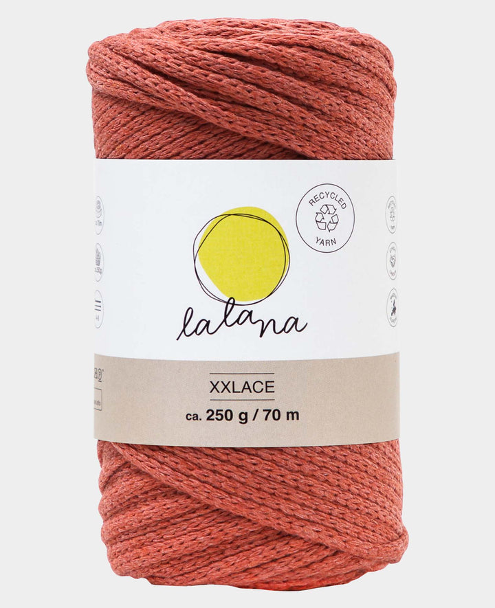 Xxlace rouille, fil chaîne Lalana pour crochet, tricot, nouage &amp; macramé, rouge rouille, env. 3 mm x 70 m, env. 200 g