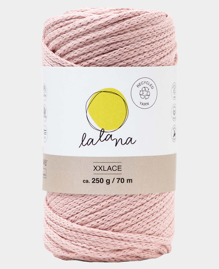 Xxlace powder, Lalana Kettengarn zum Häkeln, Stricken, Knüpfen &amp; Makramee, Rosa, ca. 3 mm x 70 m, ca. 200 g