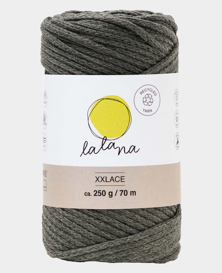 Xxlace Kaki, fil Lalana pour crochet, tricot, nouage &amp; macramé, couleur terre, env. 3 mm x 70 m, env. 200 g