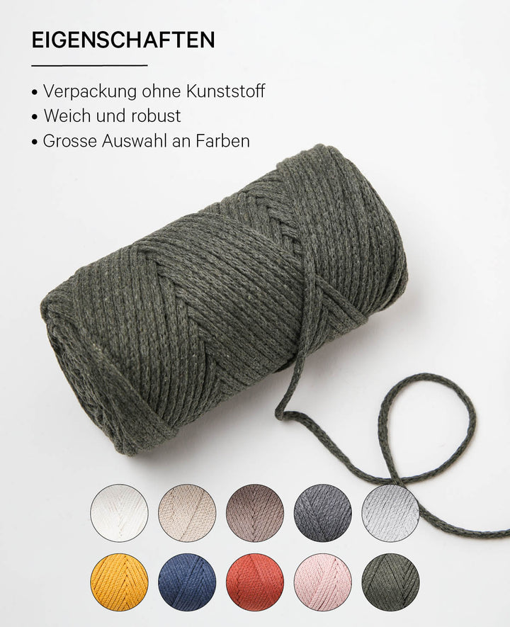 Xxlace Kaki, fil Lalana pour crochet, tricot, nouage &amp; macramé, couleur terre, env. 3 mm x 70 m, env. 200 g