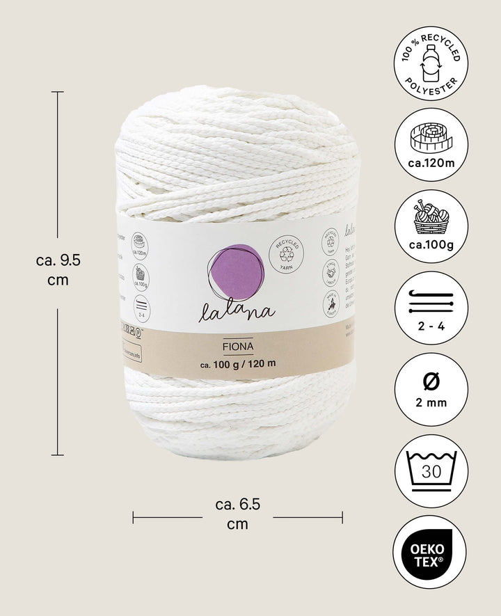 Fiona white, fil chaînette Lalana, blanc, env. 100 g, env. 120 m, ø 2mm