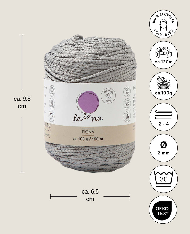 Fiona light grey, Lalana Kettengarn, Hellgrau, ca. 100 g, ca. 120 m, ø 2mm