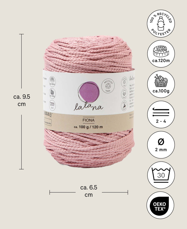 Fiona powder, Lalana chainette yarn, powder pink, approx. 100 g, approx. 120 m, ø 2mm