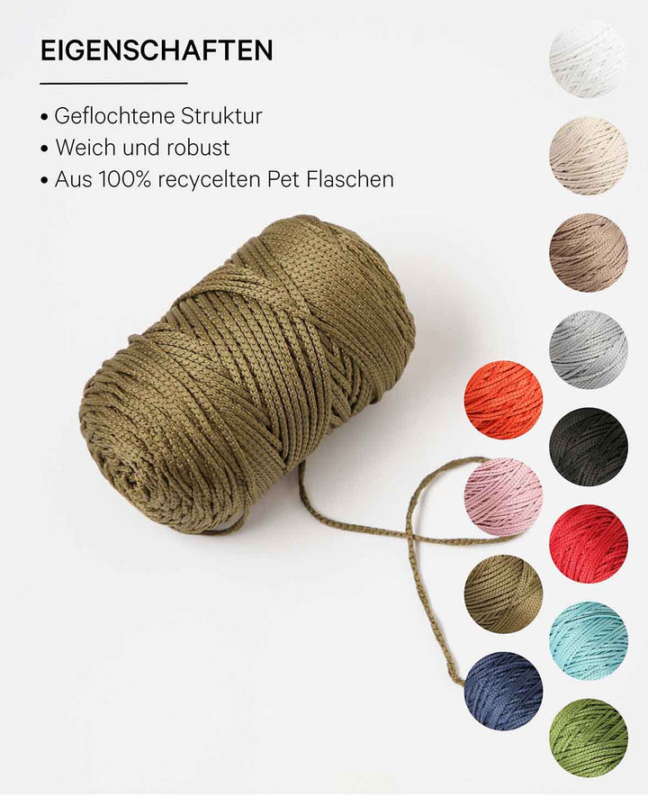 Fiona khaki, Lalana chainette yarn, approx. 100 g, approx. 120 m, ø 2mm
