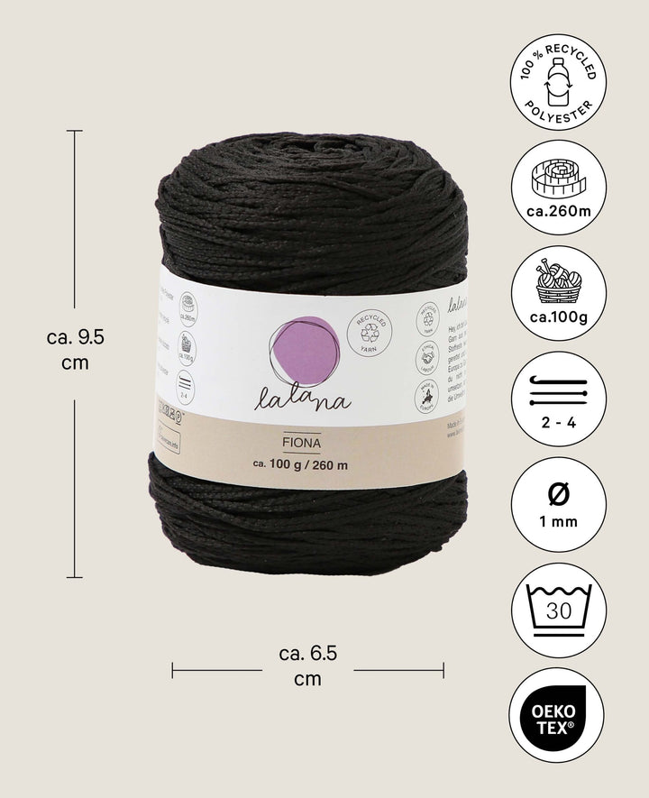 Fiona black, Lalana chain yarn, black, approx. 100 g, approx. 260 m, ø 1mm