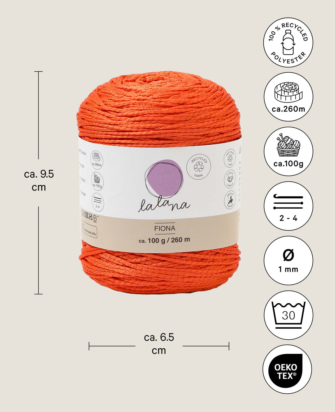 Fiona rouille, Lalana fil chaîne, Rouge rouille, env. 100 g, env. 260 m, ø 1 mm