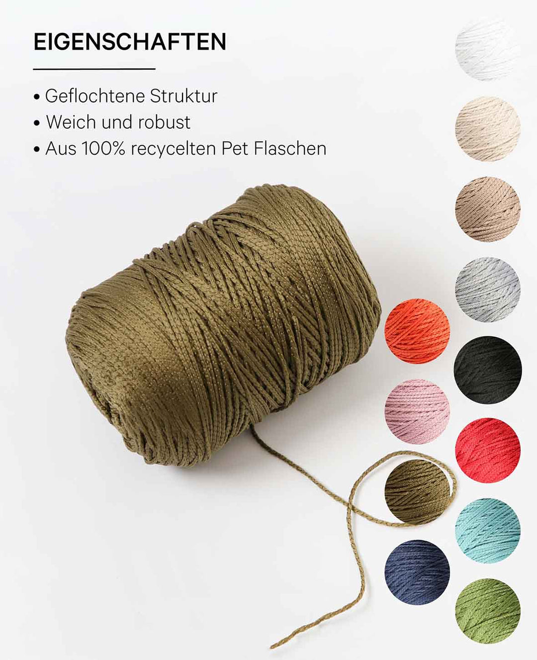 Fiona khaki, Lalana chainette yarn, approx. 100 g, approx. 260 m, ø 1mm