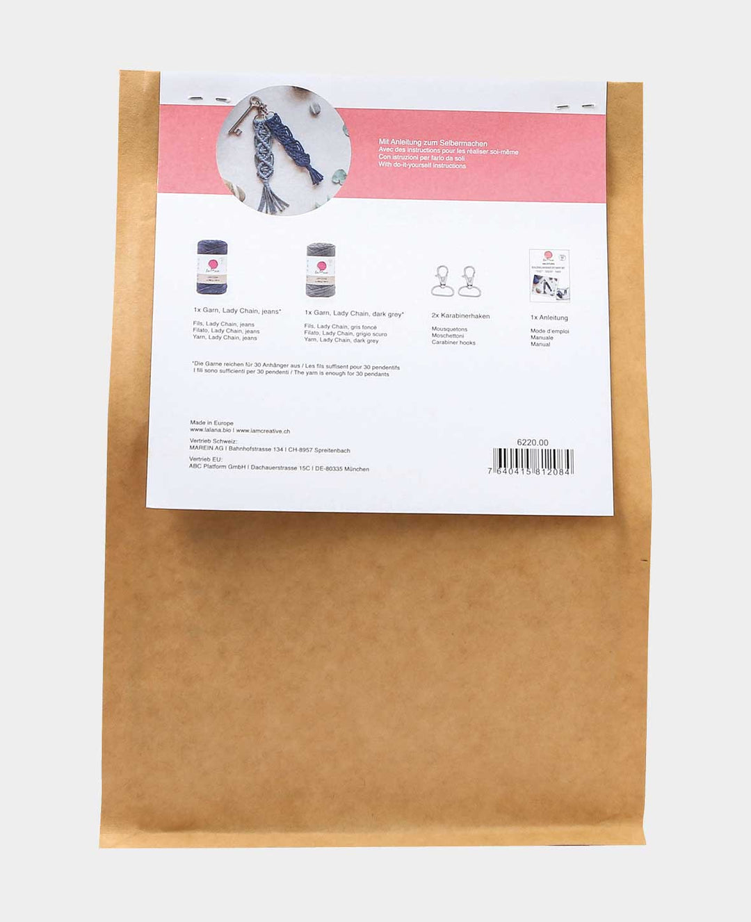 Makramee Set "Schlüsselanhänger", Komplettset inkl. Anleitung, Grau &amp; Blau, 5 tlg.