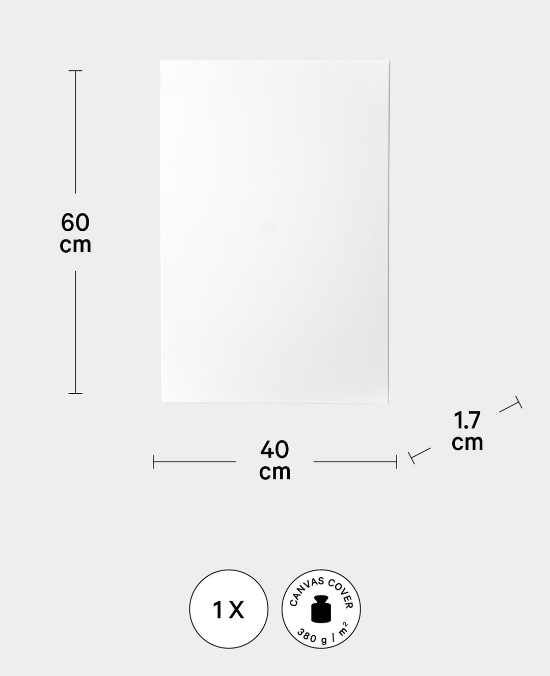 Stretched Canvas Classic, 1.7 x 40 x 60 cm, White