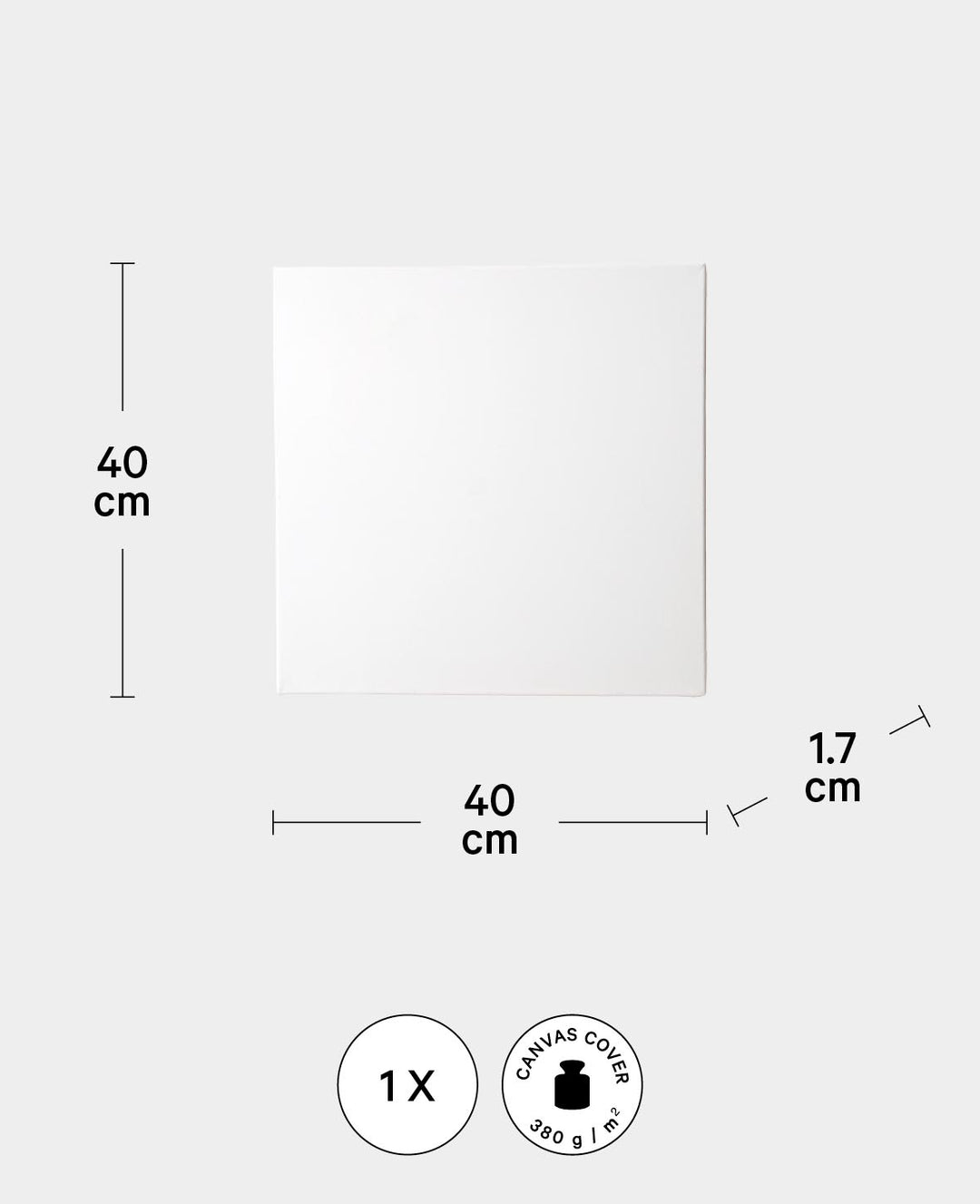 Stretched canvas, 1.7 x 40 x 40 cm, white, 3 pcs.