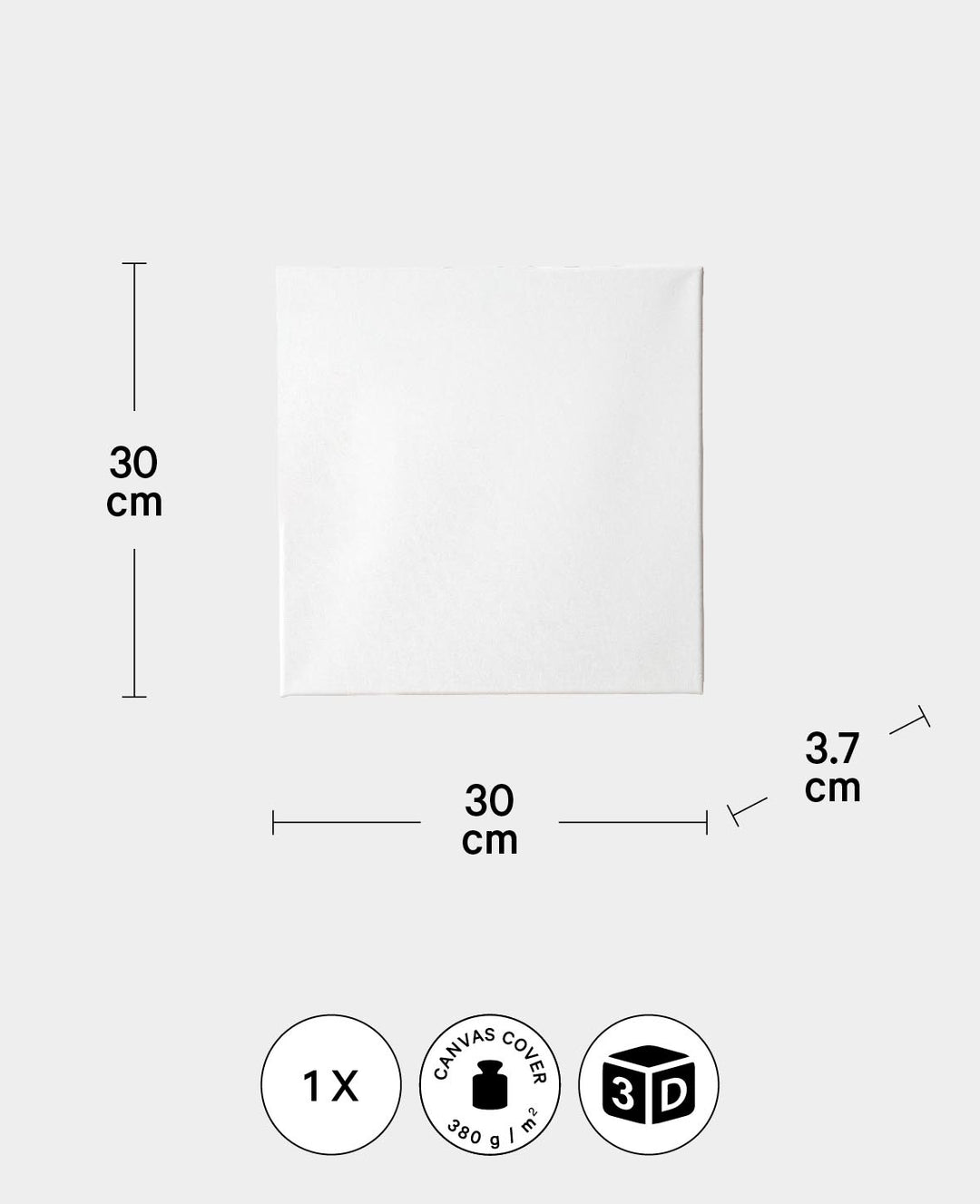 Stretched Canvas 3D, 3.7 x 30 x 30 cm, White
