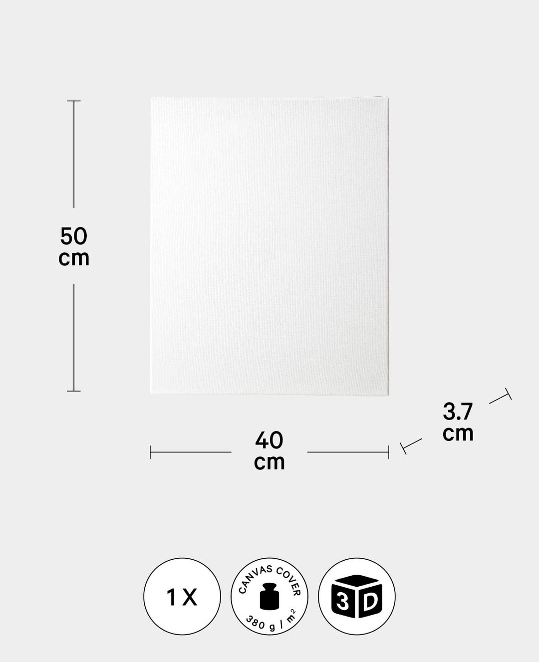 Stretched Canvas 3D, 3.7 x 40 x 50 cm, White