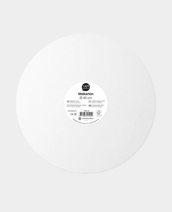Painting board, round cardboard canvas as painting surface for oil or acrylic painting, white, ø 40 x 0.3 cm