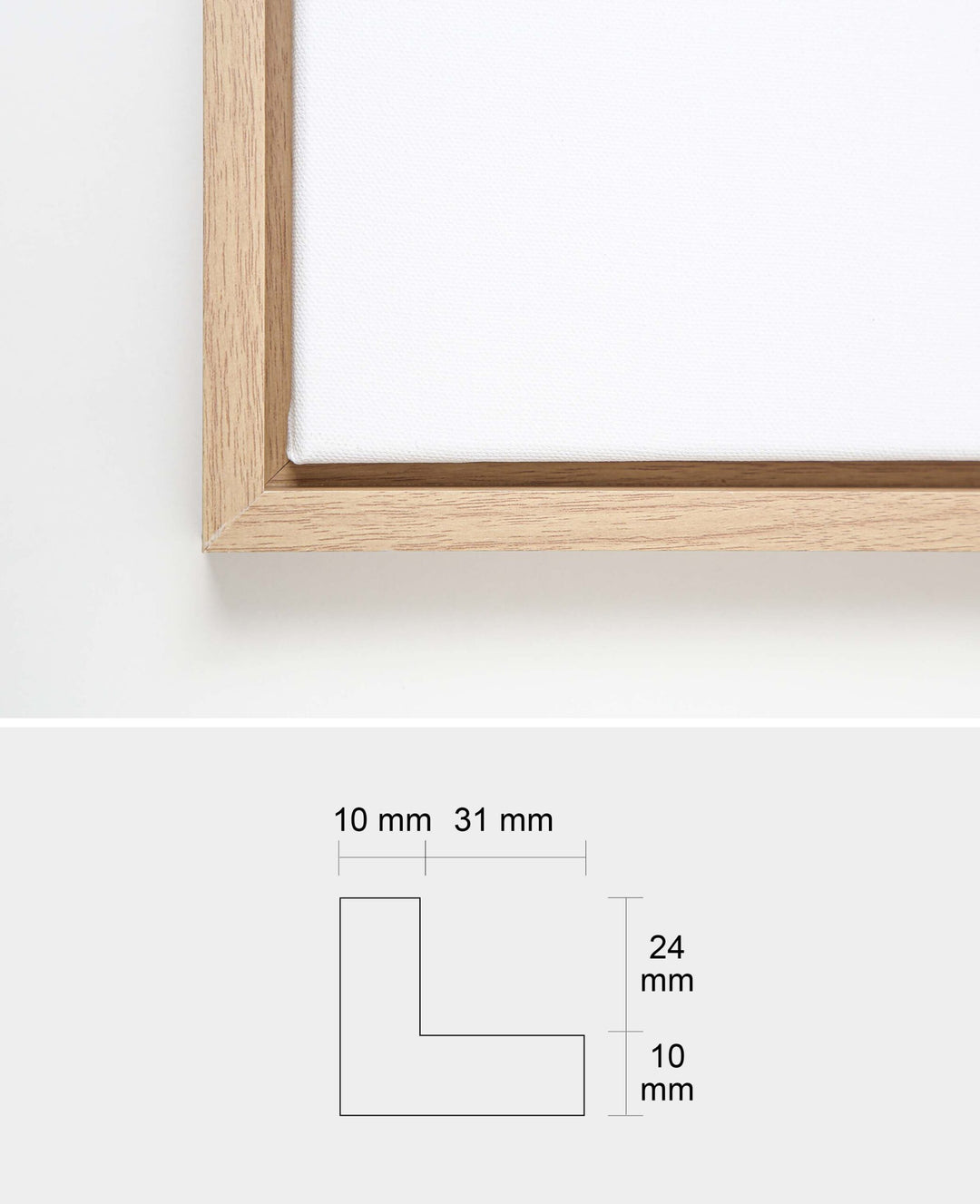 Shadow gap frame, 34 x 44 cm, for stretcher frame size 30 x 40 cm, beech wood