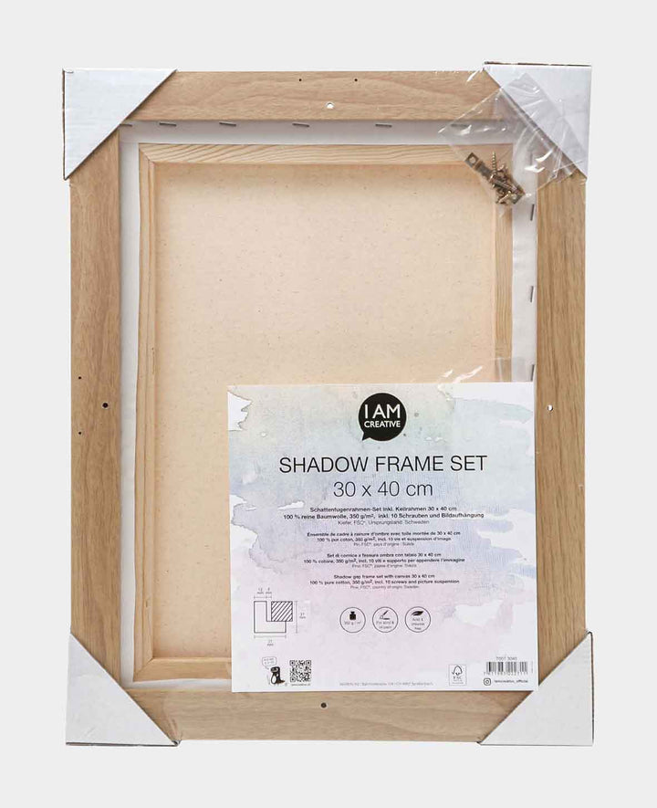 Shadow gap frame set, 34 x 44 cm, incl. stretcher frame (30 x 40 cm), pine wood