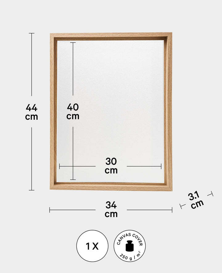 Shadow gap frame set, 34 x 44 cm, incl. stretcher frame (30 x 40 cm), pine wood