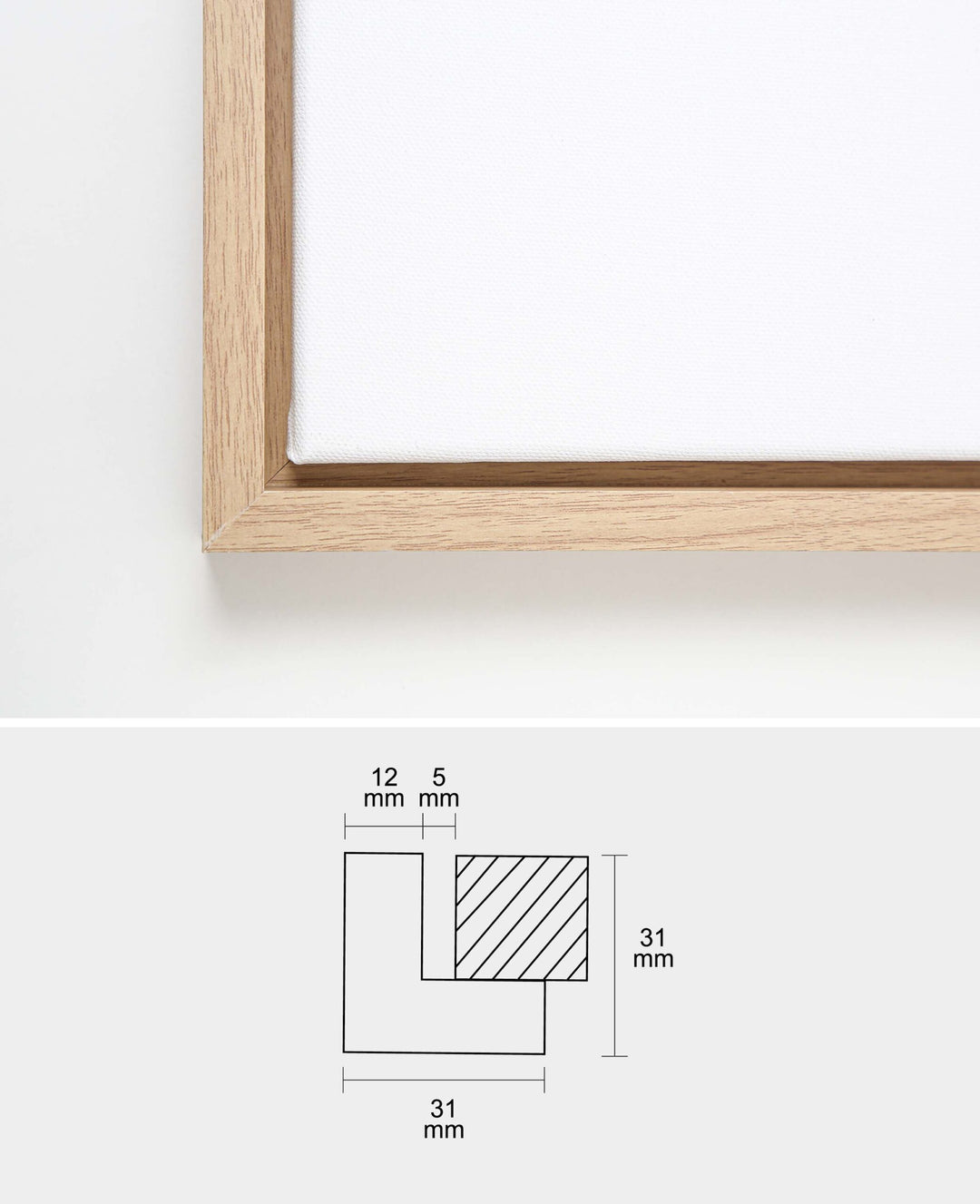 Shadow gap frame set, 34 x 44 cm, incl. stretcher frame (30 x 40 cm), pine wood