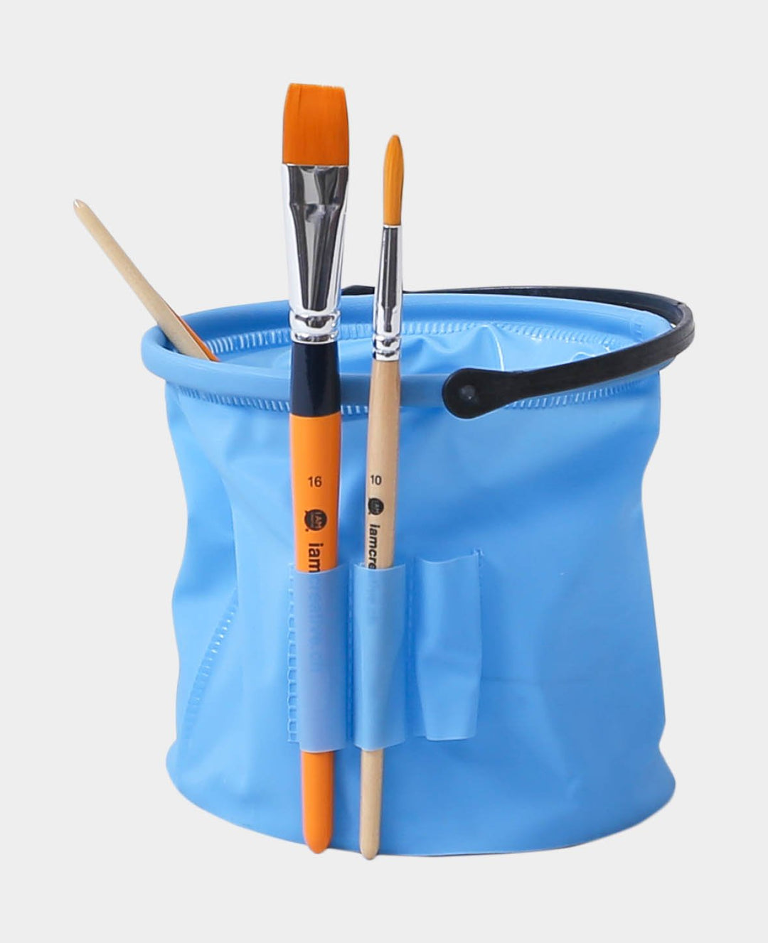 Water container for brushes, plastic brush cup practically foldable with brush holder on the outside and carrying handle, 13 x 15 cm