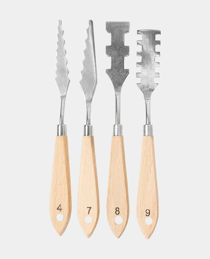 Malmesser Set Professional, 4-teiliges Palettenmesser Set aus Edelstahl mit gezackten Kanten, Malspachtel, 4 Stück