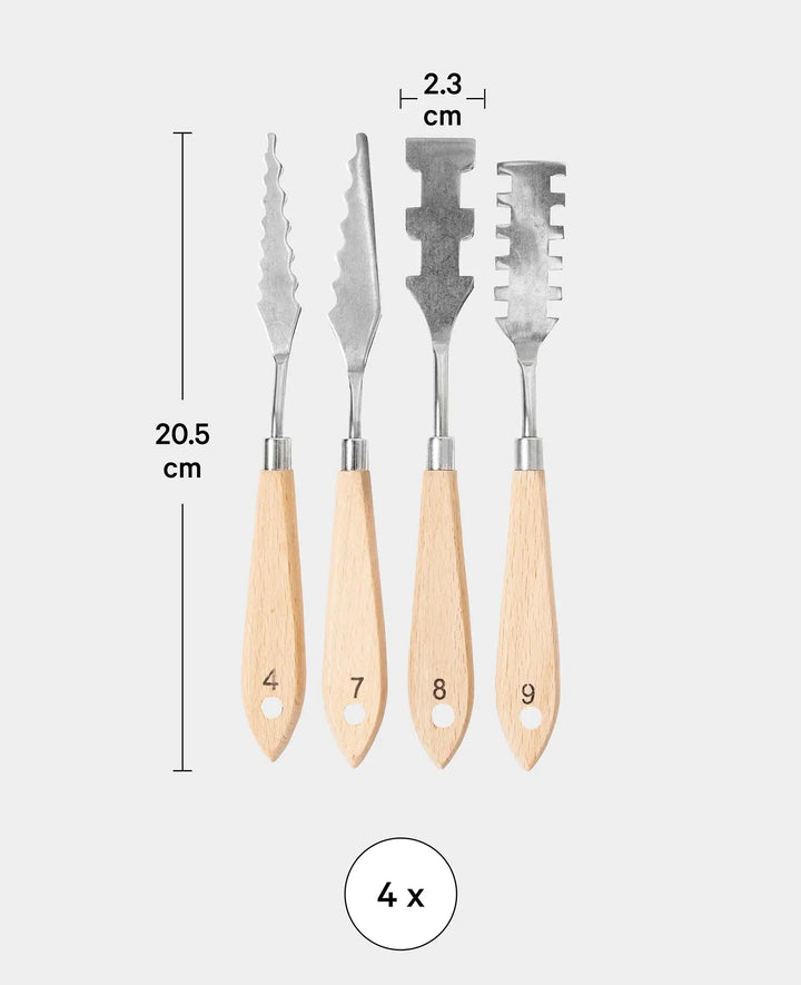Malmesser Set Professional, 4-teiliges Palettenmesser Set aus Edelstahl mit gezackten Kanten, Malspachtel, 4 Stück