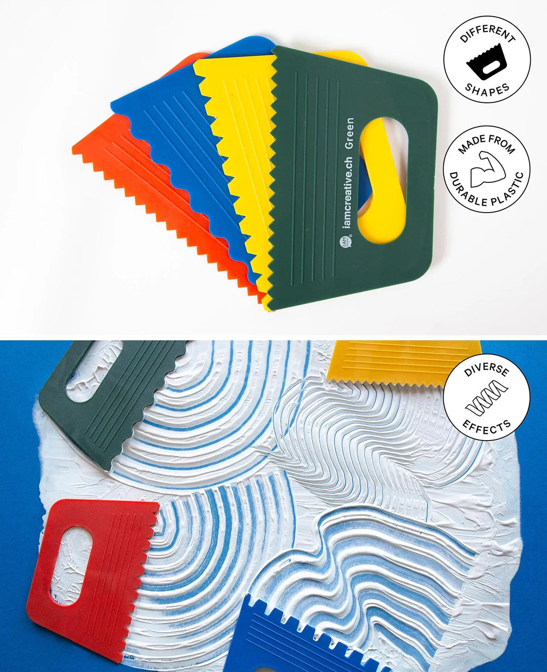Jeu de spatules en plastique, 4 pièces, avec différentes dentures